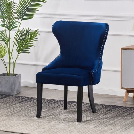 Single  Mayfair LUX Velvet Dining Chair W/ Wooden Legs - Dining Room Chair - Upholstered chair - Modern Dining Chair - Royal Blue