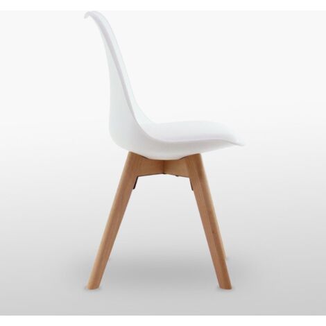 Set of 6 Lorenzo Scandinavian Minimalist Dining Chairs with Faux Leather Cushions and Solid Wood Legs - Side Chair for Dining Room Kitchen Office - White