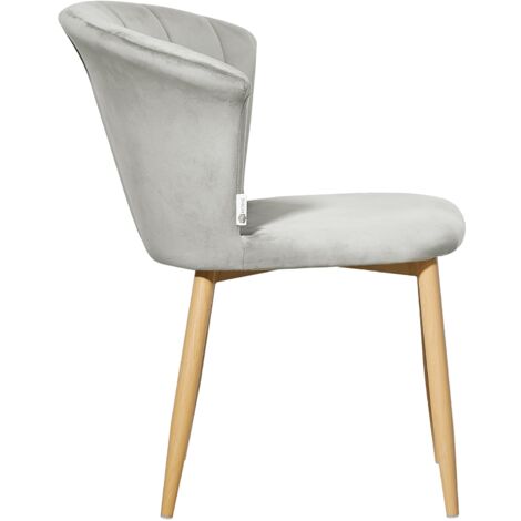 Single Elsa Velvet Dining Chair - Upholstered Modern Dining Chair w/ Wooden Legs - Grey