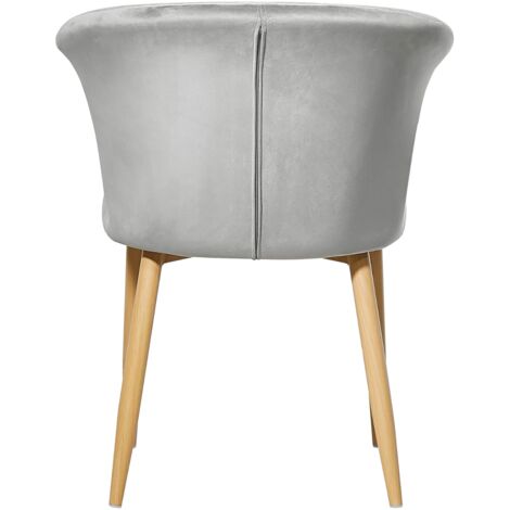 Single Elsa Velvet Dining Chair - Upholstered Modern Dining Chair w/ Wooden Legs - Grey