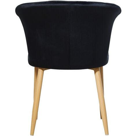 Single Elsa Velvet Dining Chair - Upholstered Modern Dining Chair w/ Wooden Legs - Black