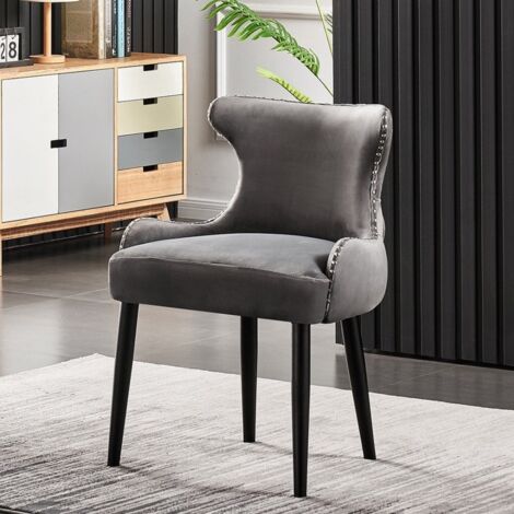 Single Oxford LUX Velvet Dining Chair - Upholstered Chair for Dining Room, Kitchen - Dark Grey