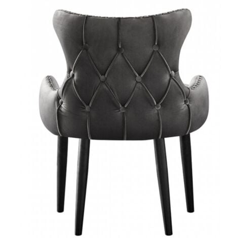 Single Oxford LUX Velvet Dining Chair - Upholstered Chair for Dining Room, Kitchen - Dark Grey