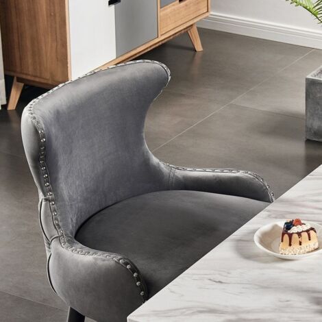 Single Oxford LUX Velvet Dining Chair - Upholstered Chair for Dining Room, Kitchen - Dark Grey
