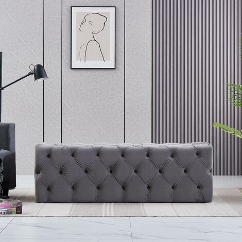 Life Interiors: Melia Velvet Large Rectangle Pouffe | Footrest | Retro Stool | LUX Design | Button Detailed | GREY