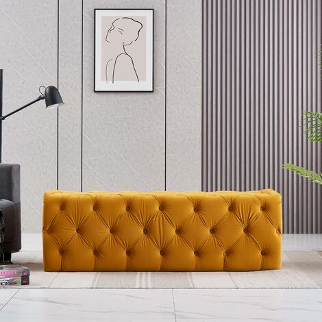 Life Interiors: Melia Velvet Large Rectangle Pouffe | Footrest | Retro Stool | LUX Design | Button Detailed | YELLOW