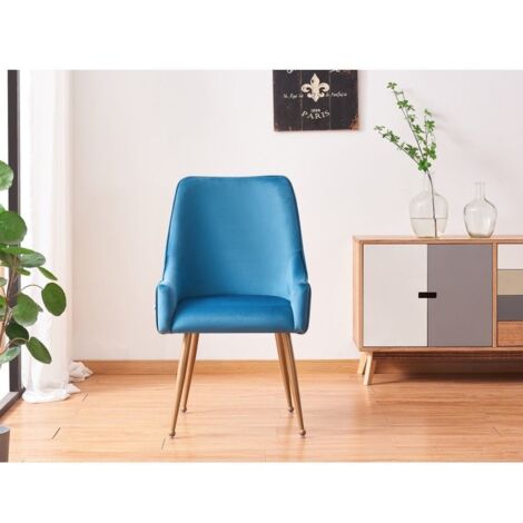 Single Soho LUX Velvet Dining Chair W/ Metal Legs - Dining Room Chair - Upholstered chair - Modern Dining Chair - Blue