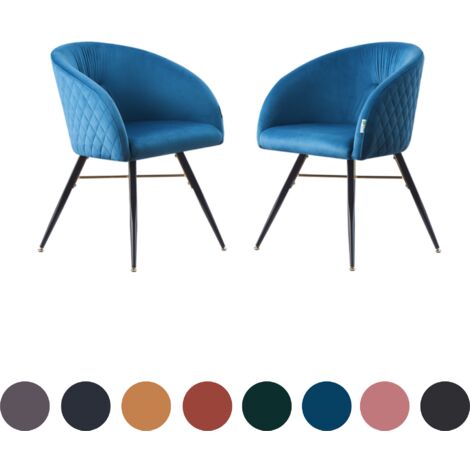 Set of 2 Vittorio Modern Velvet Dining Chairs - Ergonomic Curved back with Metal Legs - Armchair for Dining Room Kitchen Living Room - Blue (1/5)