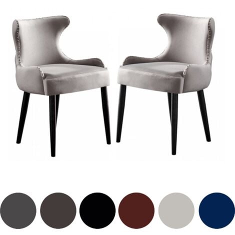 Set of 2 Oxford LUX Velvet Dining Chair - Upholstered Chair for Dining Room, Kitchen - Light Grey