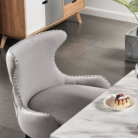 Set of 2 Oxford LUX Velvet Dining Chair - Upholstered Chair for Dining Room, Kitchen - Light Grey