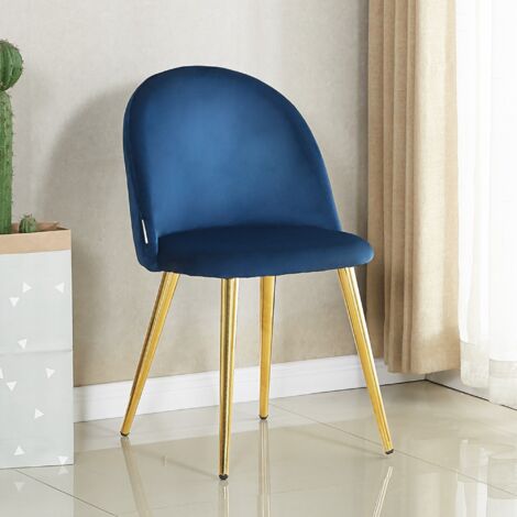 Single Lucia Velvet Dining Chair - Upholstered Curved Back Modern Dining Chair w/ Wooden Legs - Royal Blue