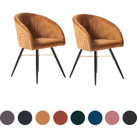 Set of 2 Vittorio Modern Velvet Dining Chairs - Ergonomic Curved back with Metal Legs - Armchair for Dining Room Kitchen Living Room - Mustard