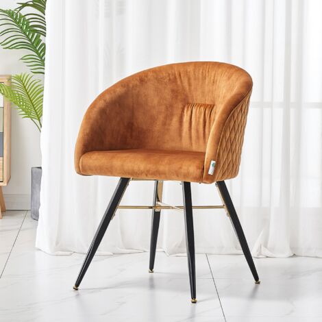Set of 2 Vittorio Modern Velvet Dining Chairs - Ergonomic Curved back with Metal Legs - Armchair for Dining Room Kitchen Living Room - Mustard