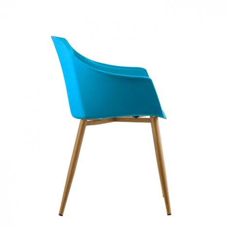 Single Eden Modern Plastic Dining Chair with Faux Leather Cushions and Solid Wood Legs - Armchair for Dining Room Kitchen Office - Blue