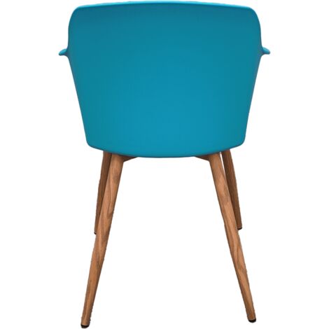 Single Eden Modern Plastic Dining Chair with Faux Leather Cushions and Solid Wood Legs - Armchair for Dining Room Kitchen Office - Blue