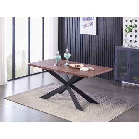 Duke lux single dining table, solid metal legs and wooden top, walnut