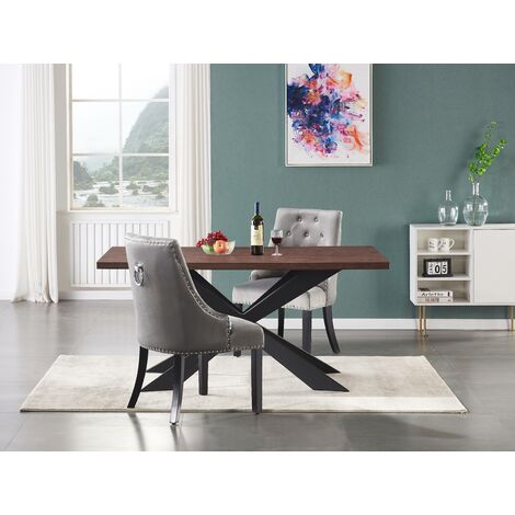 Duke lux single dining table, solid metal legs and wooden top, walnut
