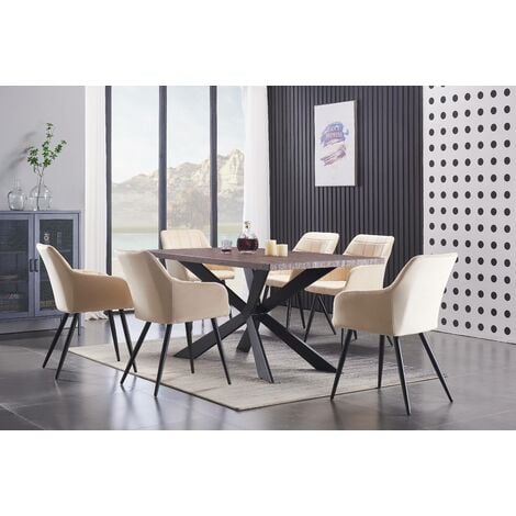 Duke lux single dining table, solid metal legs and wooden top, walnut