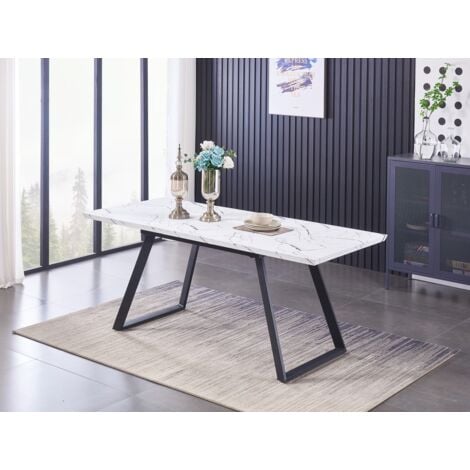Toga LUX Sofia Dining Set - a White Extendable Dining Table and Set of 4 Black Velvet Dining Chairs - Dining Room Kitchen