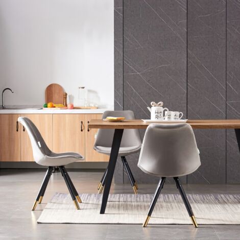 Rocco LUX Sofia Dining Set - an Oak Wooden Dining Table and Set of 4 Dark Grey Velvet Dining Chairs - Dining Room Kitchen