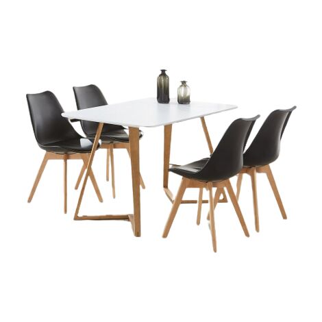 Dallas Lorenzo Dining Set - a White Wooden Dining Table and Set of 4 Black Polypropylene Dining Chairs - Dining Room Kitchen (1/5)