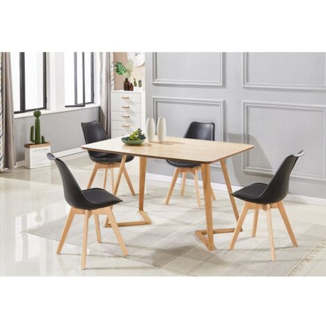 Dallas Lorenzo Dining Set - an Oak Wooden Dining Table and Set of 4 Black Polypropylene Dining Chairs - Dining Room Kitchen (1/5)