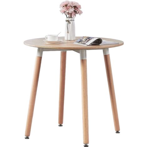 Halo Round Lorenzo Dining Set - an Oak Wooden Dining Table and Set of 2 Pink Polypropylene Dining Chairs - Dining Room Kitchen