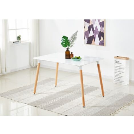 Halo Eden Dining Set - a White Wooden Dining Table and Set of 4 Blue Wooden Dining Chairs - Dining Room Kitchen