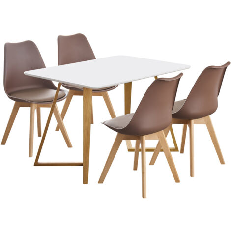 Dallas Lorenzo Dining Set - a White Wooden Dining Table and Set of 4 White Polypropylene Dining Chairs - Dining Room Kitchen