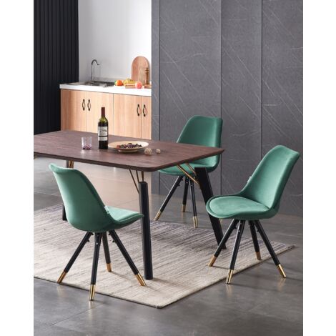 Cosmo LUX Sofia Dining Set - a Walnut Wooden Dining Table and Set of 4 Green Velvet Dining Chairs - Dining Room Kitchen (1/5)