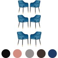 Set of 6 Verona Velvet Dining Chairs - Metal Legs W/ Gold End Caps - Dining Room Chair - Upholstered Chair - Modern Dining Chair - Blue