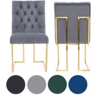 Set of 2 Grey Siena Luxury Tufted Velvet Dining Chairs with Gold Frame & Legs - Modern Upholstered Accent Chair