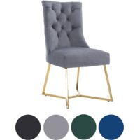 Single Grey Ambra Modern Velvet Dining Chair with Gold Legs & Ring Handle - Tufted Back, Plush Foam Seat, Luxury Accent Chair