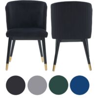 Set of 2 Black Sofina Modern Velvet Dining Chairs with Tufted Back - Wooden Frame & Gold-Tipped Rubberwood Legs