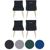 Set of 4 Black Viviana Velvet Dining Chairs with Gold Legs and Ring Handle - Modern Upholstered Accent Chair