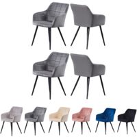 Camden Velvet upholstered Square Stitched Chairs - Dark Grey - Set of 4