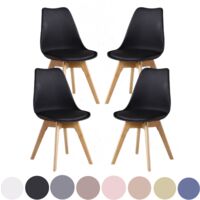 Set of 4 Lorenzo Scandinavian Minimalist Dining Chairs with Faux Leather Cushions and Solid Wood Legs - Side Chair for Dining Room Kitchen Office - Black