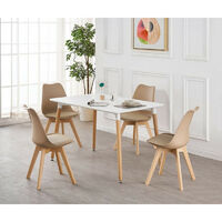 Halo Dining Table & Lorenzo Dining chairs Set (WHITE & VANILLA)