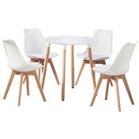 Dining Table Set - a Round White Table and 4 White Chairs