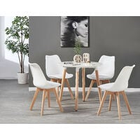 Dining Table Set - a Round White Table and 4 White Chairs