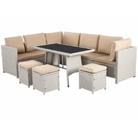 Algarve 9 Seater Outdoor Sofa & Table Set - Classy Cream Finish - 7 Pieces