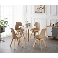 Dining Table Set - a Round White Table and 4 Vanilla Chairs