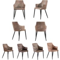 Set of 4 Zarah Modern Leather Dining Chairs - Upholstered in Faux Leather with Metal Legs - Armchair for Dining Room Kitchen Living Room - Cappuccino
