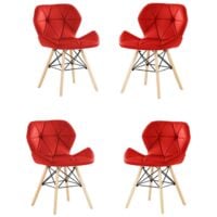 Cecilia Chair - Faux Leather | Modern Retro Dining Chair | Backrest | Upholstered Chair | Kitchen chair | Living Room | Chair for Dining Room | Bedroom Chair | (Red - SET OF 4)