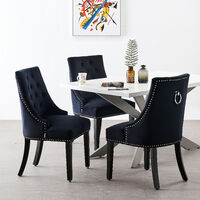 Windsor Velvet Chairs | Tufted Velvet Chair | Door Knocker | Studded | SET OF 6 | Black