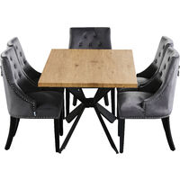 Windsor & Duke Lux Dining Set | Modern Table | Velvet Tufted Chairs | Oak/Black & Dark Grey | Set of 4
