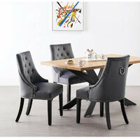 Windsor & Duke Lux Dining Set | Modern Table | Velvet Tufted Chairs | Oak/Black & Dark Grey | Set of 4