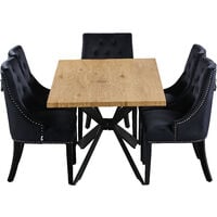 Windsor & Duke LUX Dining Set | Modern Table | Velvet Tufted Chairs | Door Knocker Chair | Set of 4 | Oak Table & Black Chairs