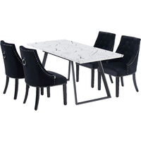 Windsor & Toga Lux Dining Set | Modern Table | Velvet Tufted Chairs | Door Knocker Chair | White/Black & Black | Set of 4