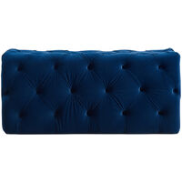 Life Interiors: Melia Velvet Small Rectangle Pouffe | Footrest | Retro Stool | LUX Design | Button Detailed | BLUE